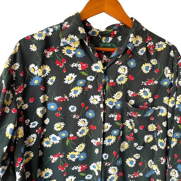 J.Crew Floral Button-Up Shirt Black Multicolor Long Sleeve Unisex - Picture 2 of 4